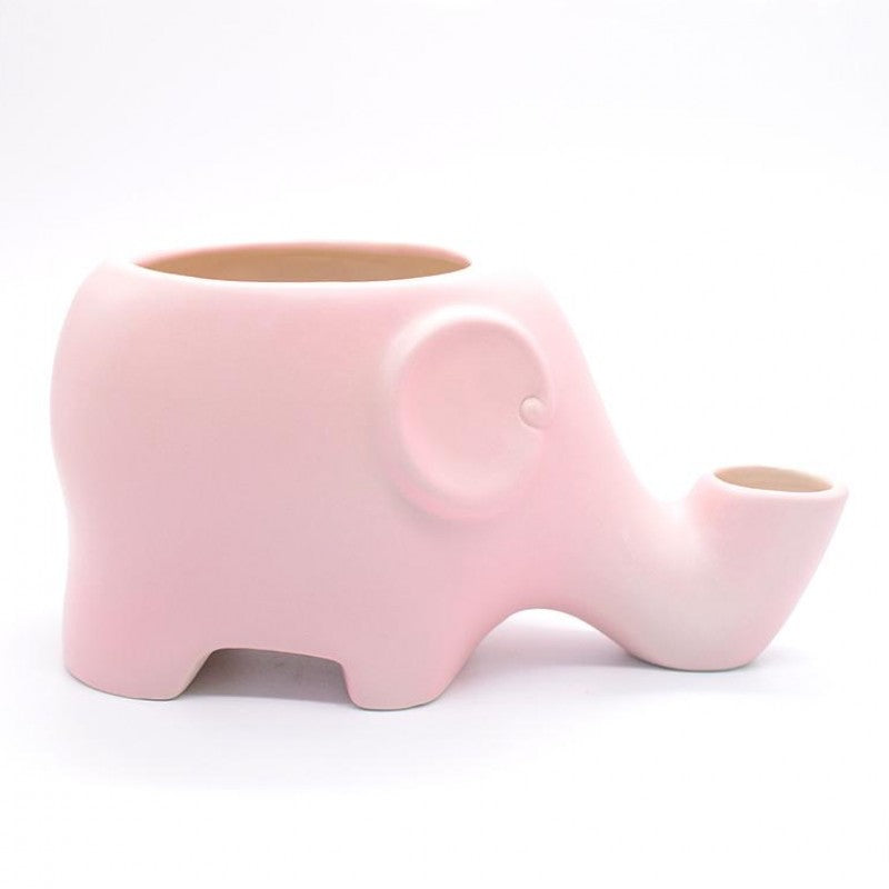 HKM-3742525 Ceramic Elephant Design Cat Drinking Fountain Bowl in Pink, 500ml Capacity