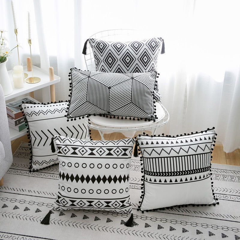 HKM-374291 Elegant Bohemian Throw Pillow - Light Gray, Black, and Silver Options, 30x50cm & 45x45cm Sizes