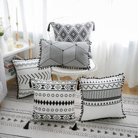 HKM-374291 Elegant Bohemian Throw Pillow - Light Gray, Black, and Silver Options, 30x50cm & 45x45cm Sizes