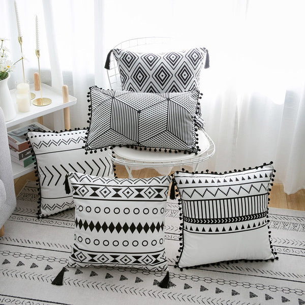 HKM-374291 Elegant Bohemian Throw Pillow - Light Gray, Black, and Silver Options, 30x50cm & 45x45cm Sizes