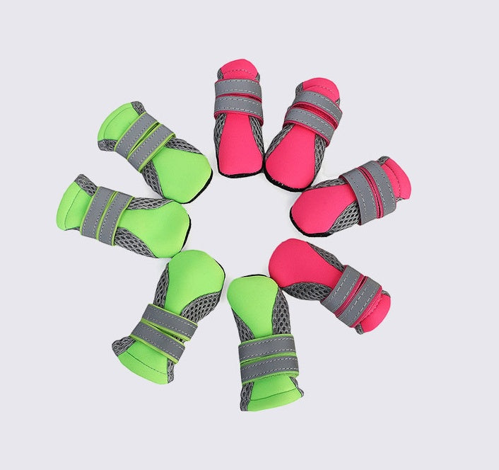 HKM-3743165 Comfortable Dog Walking Shoes with Reflective Design and Easy Fit in Pink, Green, and Black