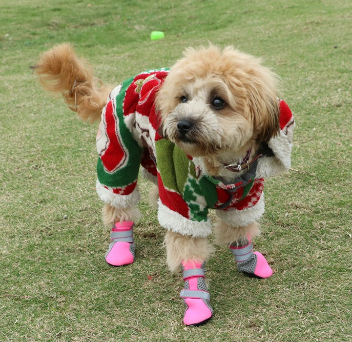 HKM-3743165 Comfortable Dog Walking Shoes with Reflective Design and Easy Fit in Pink, Green, and Black