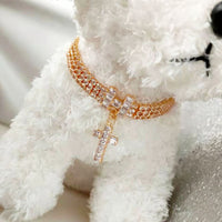HKM-3744317 Zircon Letter Cross Pet Necklace for Cats and Dogs in Gold/Rose Gold