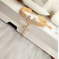 HKM-3744317 Zircon Letter Cross Pet Necklace for Cats and Dogs in Gold/Rose Gold