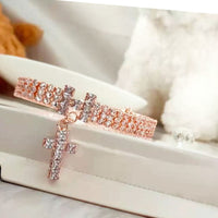 HKM-3744317 Zircon Letter Cross Pet Necklace for Cats and Dogs in Gold/Rose Gold