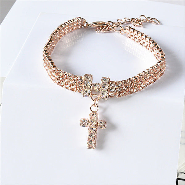 HKM-3744317 Zircon Letter Cross Pet Necklace for Cats and Dogs in Gold/Rose Gold