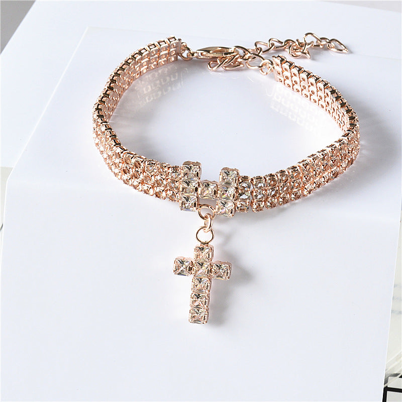 HKM-3744317 Zircon Letter Cross Pet Necklace for Cats and Dogs in Gold/Rose Gold