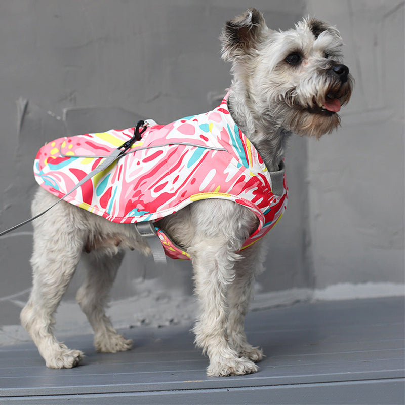 HKM-3744701 Waterproof Reflective Dog Jacket with Traction Rope in Red and Blue