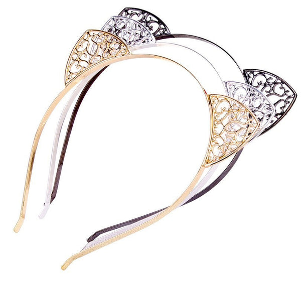 HKM-374483 Shiny Plaid Cat Ear Headband for Women - Fashionable Plastic Accessory