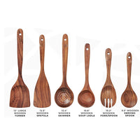 HKM-374611 Wooden Cooking Utensils Set - 6 Pieces Natural Kitchen Tools with Holder