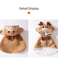 HKM-3746877 Reindeer Cape for Dogs and Cats - Warm Thickened Christmas Outfit with Hat and D-Ring for Easy Leash Attachment
