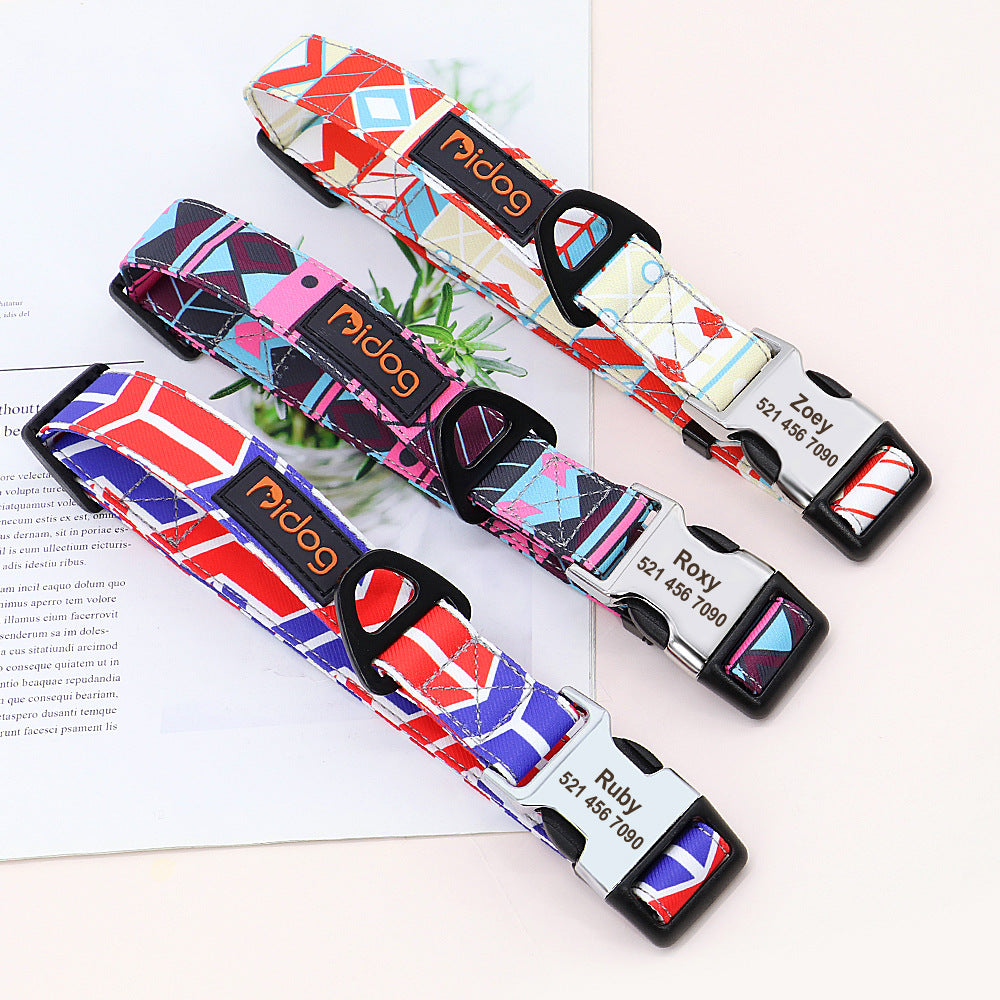 HKM-3748157 Personalized Nylon Dog Collar with Custom Nameplate ID Tag for Cats and Dogs