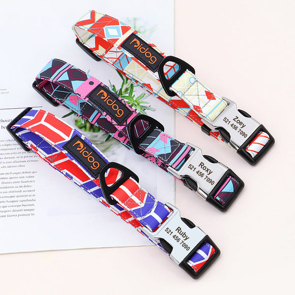HKM-3748157 Personalized Nylon Dog Collar with Custom Nameplate ID Tag for Cats and Dogs
