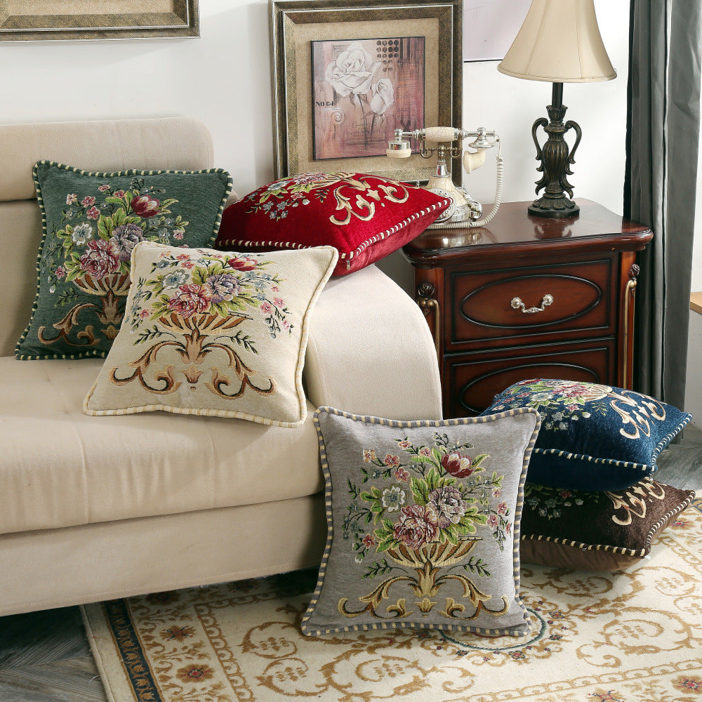 HKM-374867 Light Luxury Flower Curled Chenille Pillow in Multiple Colors and Patterns, 48x48cm