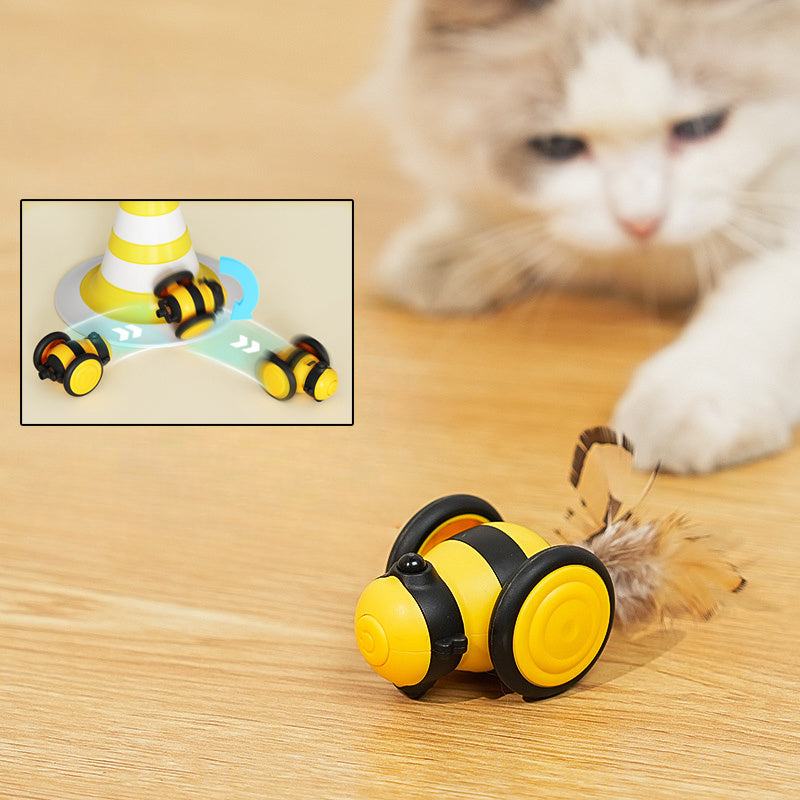HKM-3749565 Electric Interactive Cat Toy with Teaser Feather and Random Movement for Engaging Playtime