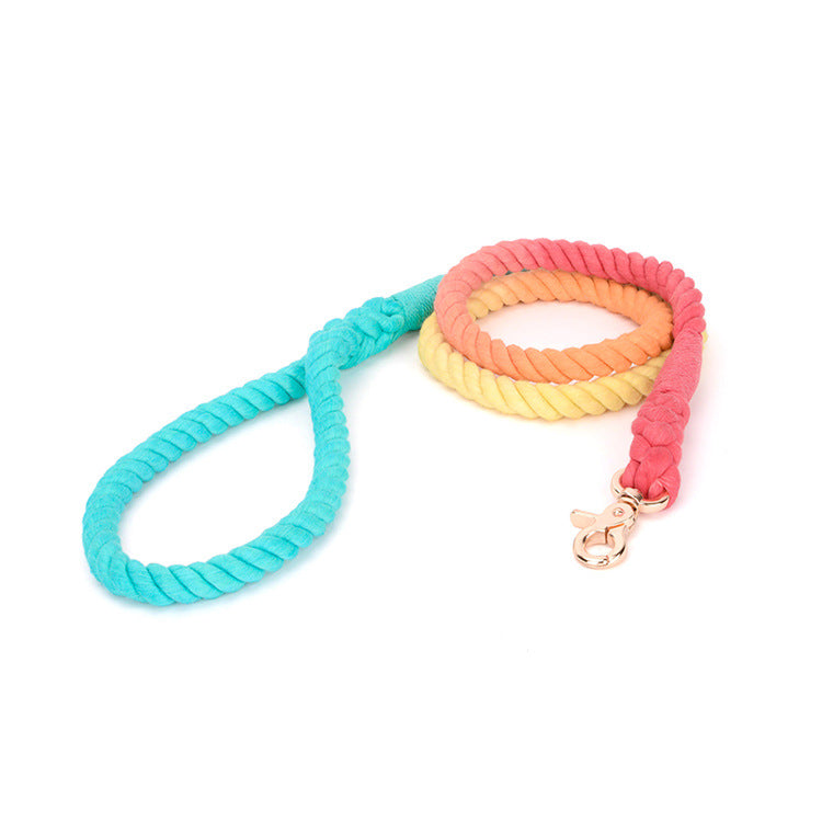 HKM-3751869 Colorful Hand-Dyed Woven Cotton Rope Dog Leash - 1.3cm x 150cm
