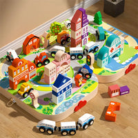 HKM-375187 Custom Wooden Educational Building Blocks for Kids - Urban Track Shape Intelligence Blocks