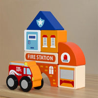 HKM-375187 Custom Wooden Educational Building Blocks for Kids - Urban Track Shape Intelligence Blocks