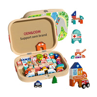 HKM-375187 Custom Wooden Educational Building Blocks for Kids - Urban Track Shape Intelligence Blocks