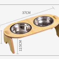 HKM-3752253 Cervical Spine Double Bowl Dog Food Stand with Wooden Base