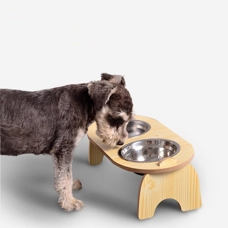 HKM-3752253 Cervical Spine Double Bowl Dog Food Stand with Wooden Base