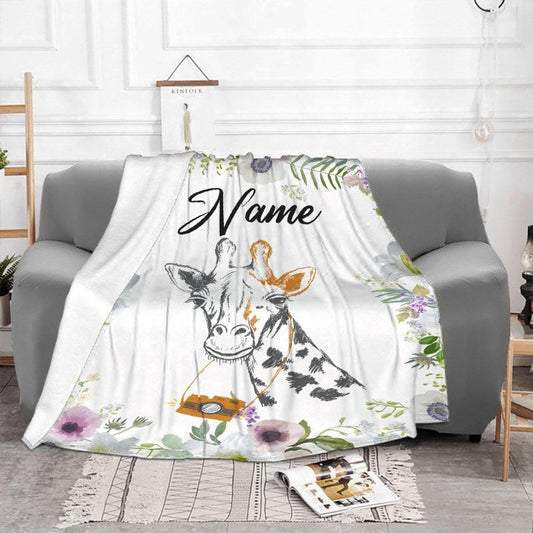 HKM-375379 Personalized Flannel Milestone Blanket with Cute Animal Designs in Multiple Sizes
