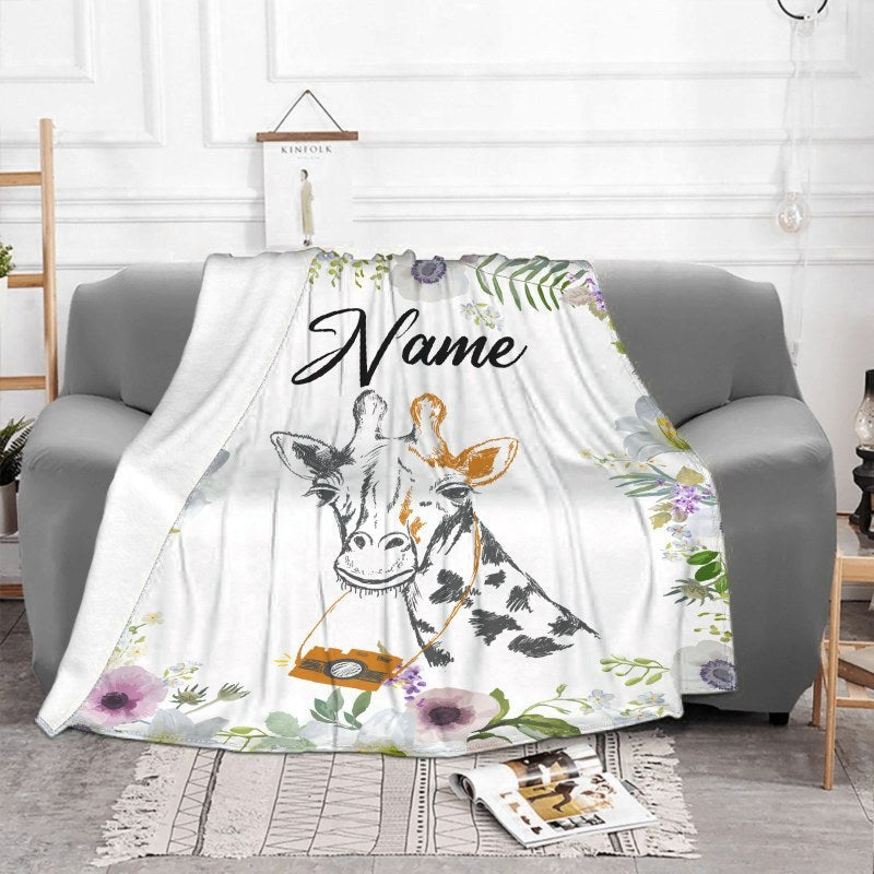 HKM-375379 Personalized Flannel Milestone Blanket with Cute Animal Designs in Multiple Sizes