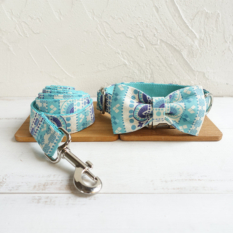 HKM-3754045 Durable Polyester Dog Collar and Leash Set with Bow Tie Design, Multiple Sizes Available