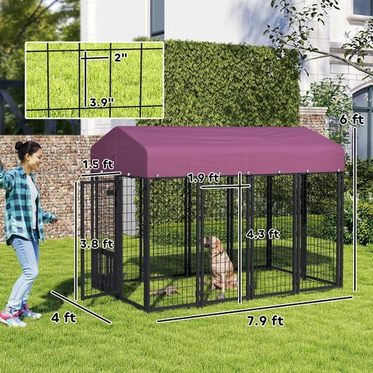 HKM-3755709 Spacious Welded Wire Dog Kennel with Adjustable Bowl Station and Waterproof Cover