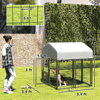 HKM-3755709 Spacious Welded Wire Dog Kennel with Adjustable Bowl Station and Waterproof Cover