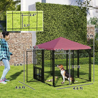 HKM-3755709 Spacious Welded Wire Dog Kennel with Adjustable Bowl Station and Waterproof Cover