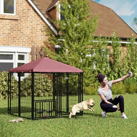 HKM-3755709 Spacious Welded Wire Dog Kennel with Adjustable Bowl Station and Waterproof Cover