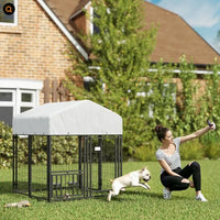 HKM-3755709 Spacious Welded Wire Dog Kennel with Adjustable Bowl Station and Waterproof Cover