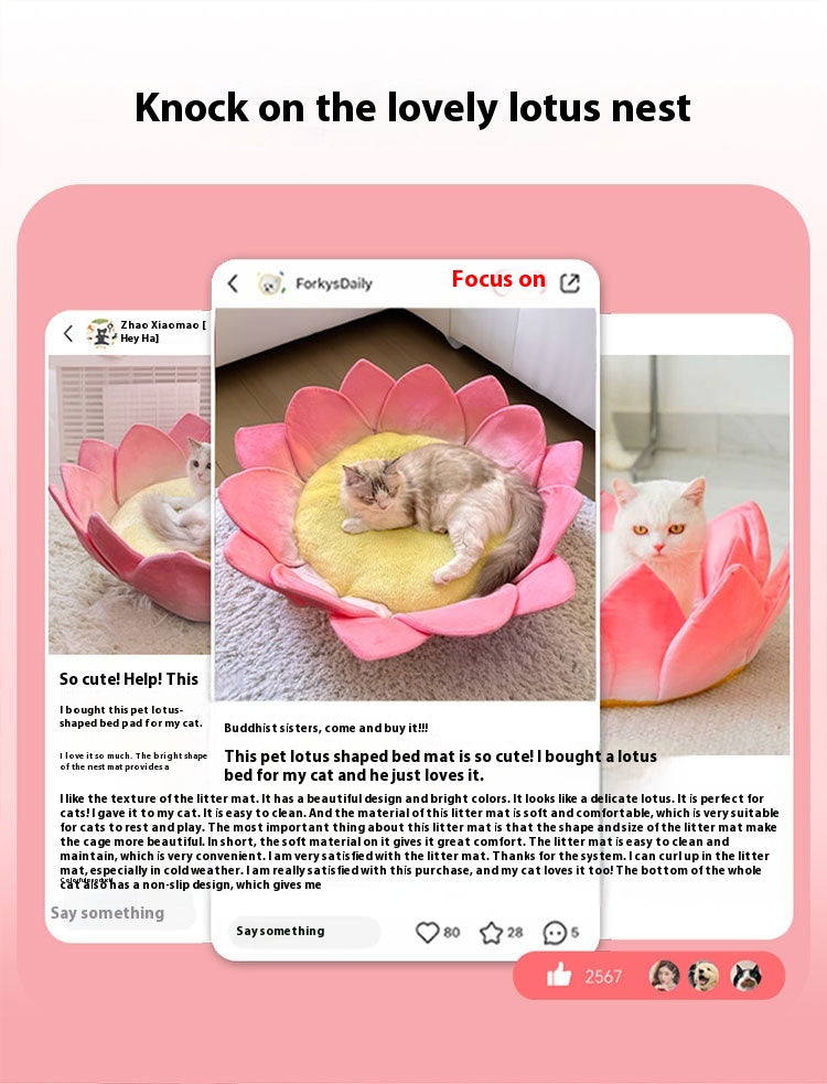HKM-3756093 Lotus Pink Thermal Cat Nest with Ultra-Soft Crystal Material for All Seasons