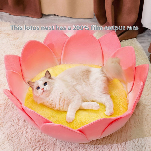 HKM-3756093 Lotus Pink Thermal Cat Nest with Ultra-Soft Crystal Material for All Seasons