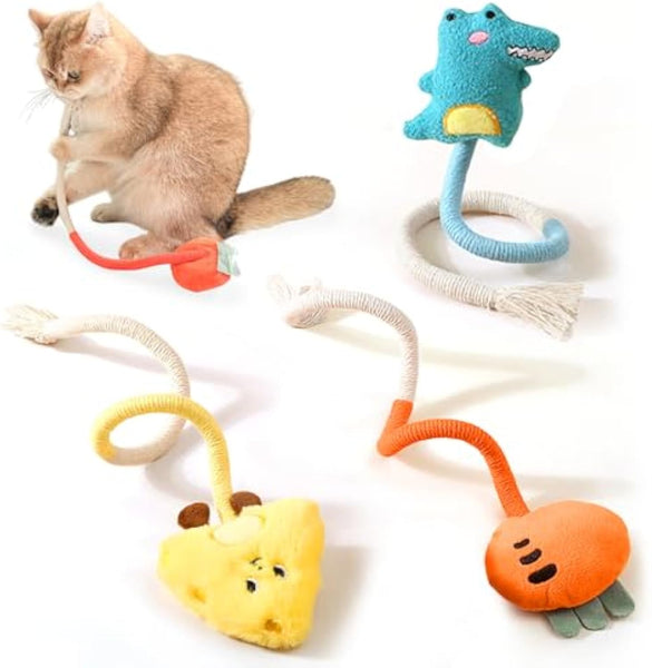HKM-3756221 Sisal Rope Cat Chew Toys with Catnip and Silvervine - Safe, Bite-Resistant Dental Fun for Indoor Cats