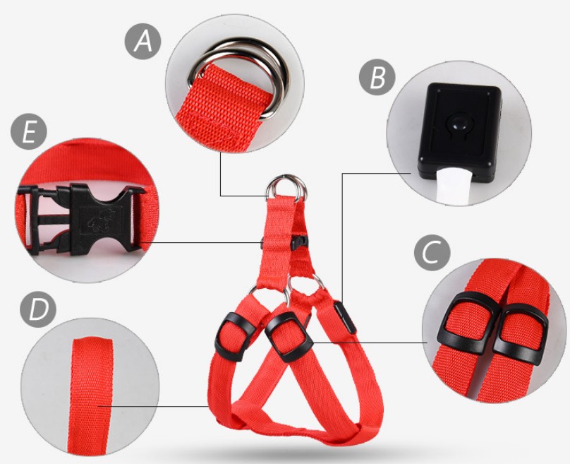 HKM-3757117 LED Luminous Dog Chest Strap with Interchangeable Leash - Multiple Colors & Flashing Modes
