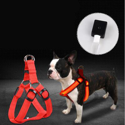 HKM-3757117 LED Luminous Dog Chest Strap with Interchangeable Leash - Multiple Colors & Flashing Modes