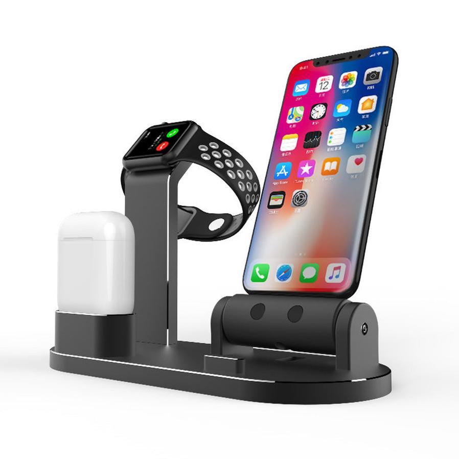 HKM-375763 Multi-Functional Aluminum Alloy Charging Dock for iPhone, Apple Watch, and AirPods with Cables