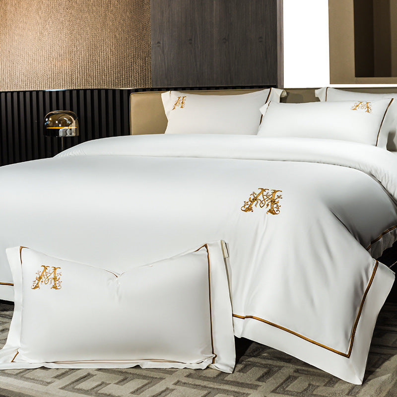 HKM-375827 Cotton Embroidery Four-Piece Bed Sheet Set in Various Sizes