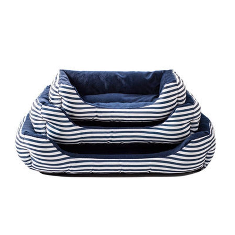 HKM-375891 Luxurious Retro Square Pet Sofa Nest with Monochrome Stripes in Red and Blue - Available in Sizes S, M, L