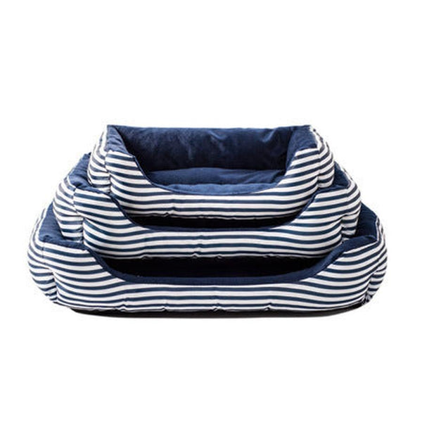 HKM-375891 Luxurious Retro Square Pet Sofa Nest with Monochrome Stripes in Red and Blue - Available in Sizes S, M, L