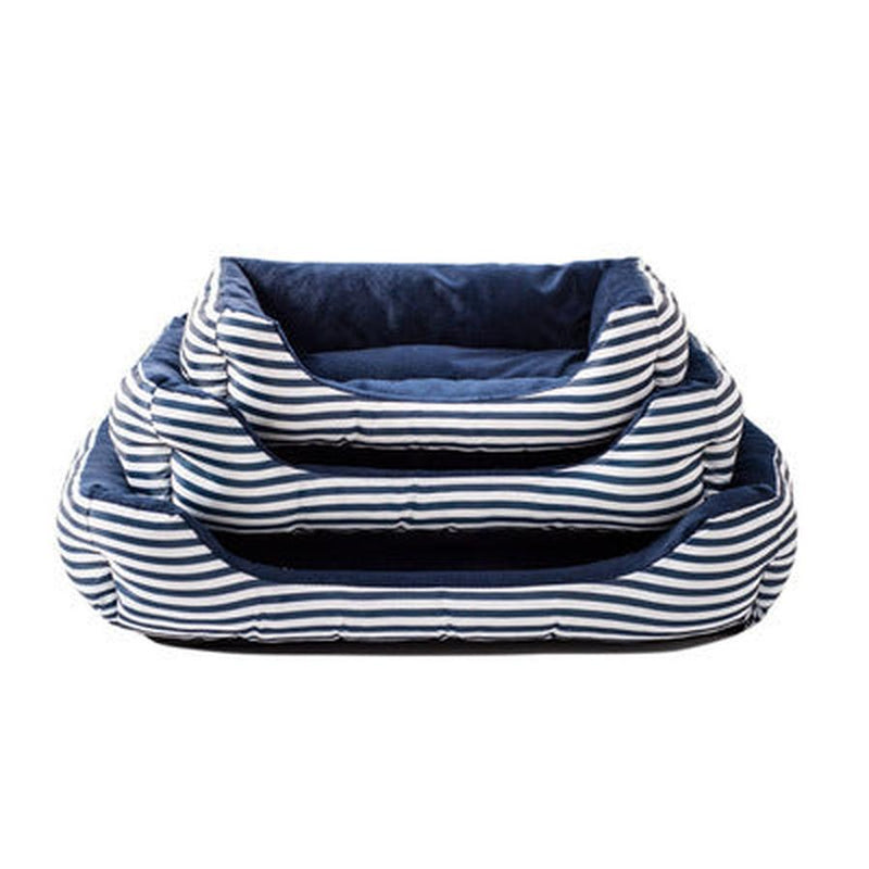 HKM-375891 Luxurious Retro Square Pet Sofa Nest with Monochrome Stripes in Red and Blue - Available in Sizes S, M, L