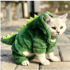 HKM-3760189 Soft Cotton Green Tyrannosaurus Rex Hooded Coat for Pets in Multiple Sizes