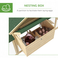 HKM-3761469 Spacious Wooden Chicken Coop with Nesting Box, Double Runs, and Removable Tray for Backyard Use