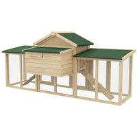 HKM-3761469 Spacious Wooden Chicken Coop with Nesting Box, Double Runs, and Removable Tray for Backyard Use