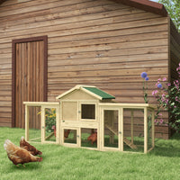 HKM-3761469 Spacious Wooden Chicken Coop with Nesting Box, Double Runs, and Removable Tray for Backyard Use