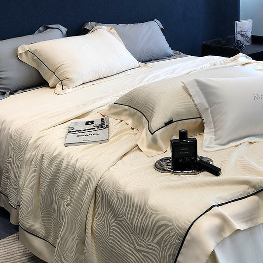 HKM-376211 Tencel Light Luxury Jacquard Summer Quilt Four-Piece Set - Soft Lyocell Fiber, Antibacterial Fill, Multiple Sizes Available