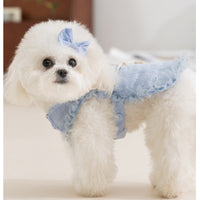 HKM-3762365 Two-Tone Ruffled Dog and Cat Outfit with Bow and Crossbody Bag for Small Pets