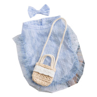 HKM-3762365 Two-Tone Ruffled Dog and Cat Outfit with Bow and Crossbody Bag for Small Pets